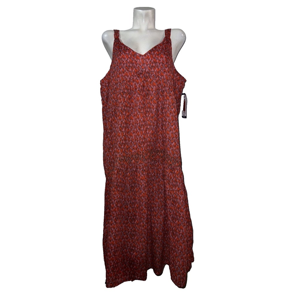 New joie Womens  Tea Rose Red Print Tiered V-Neck Sleeveless Maxi Dress Size XXL
